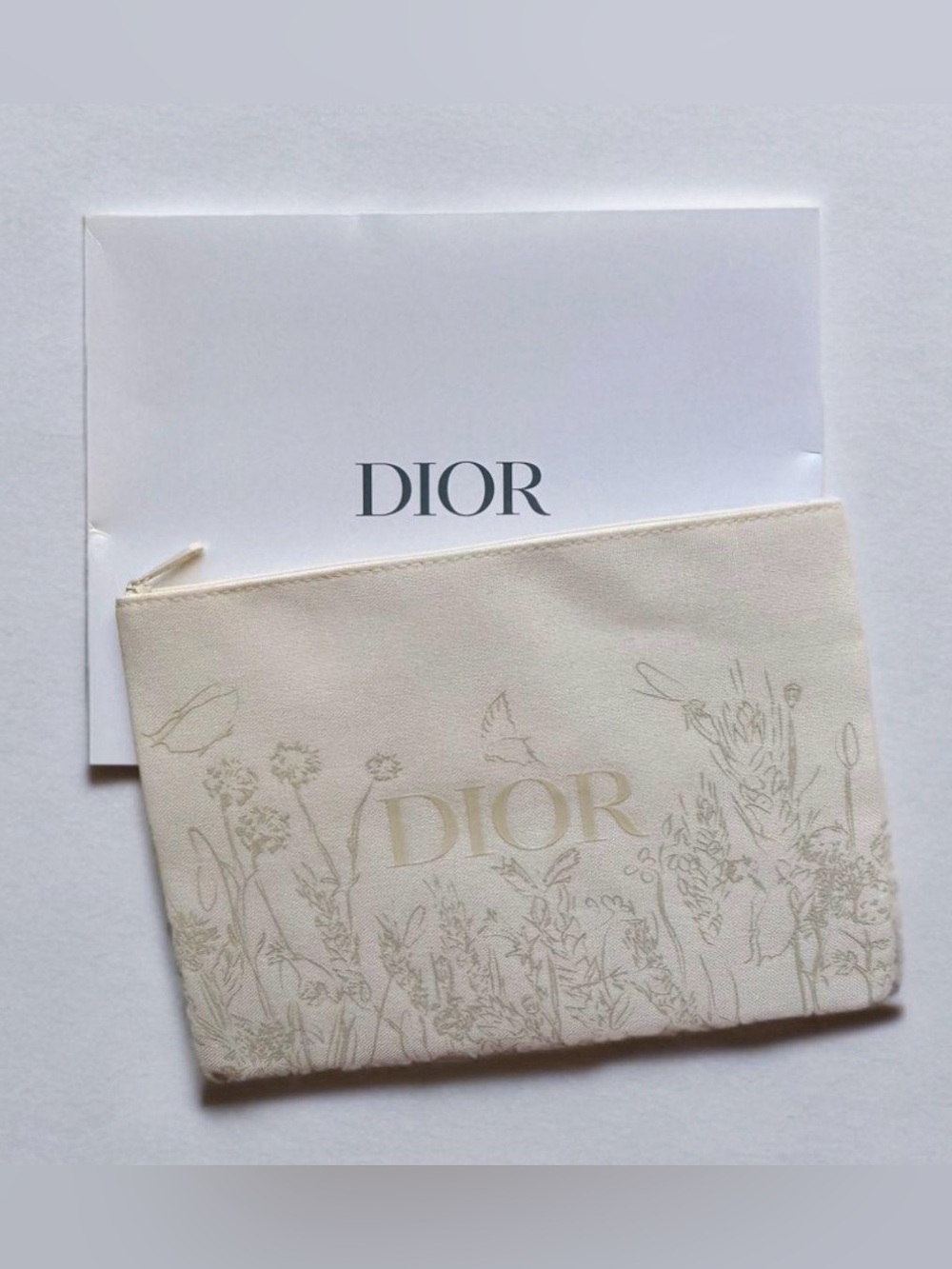 Dior GWP✨💛🤍 Cream Floral Print Canvas Cosmetic Pouch